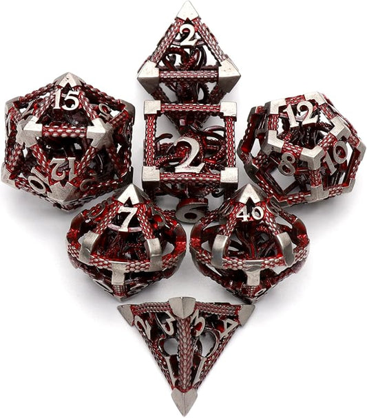 DND Dice, Metal Polyhedral Dice Set Role Playing D&D Dice HNCCESG Hollow Cthulhu Dice Gaming D and D Dice for Dungeons and Dragons Table Game RPG Pathfinder Warhammer Shadowrun (Blood)