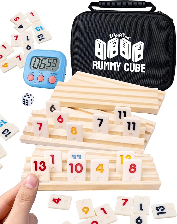 6 Player Travel Rummy Cube Game Set, Travel Size Rummy Cube Game, Mini Rummy Cube Game with 160 Mini Tiles,6 Racks,1Timer,1 Portable Case for Family Classic Party Game