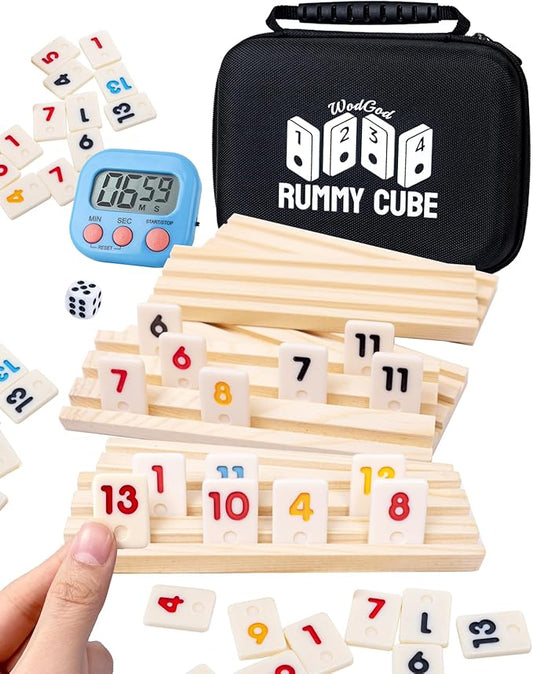 6 Player Travel Rummy Cube Game Set, Travel Size Rummy Cube Game, Mini Rummy Cube Game with 160 Mini Tiles,6 Racks,1Timer,1 Portable Case for Family Classic Party Game