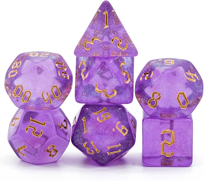 7-Die DND Dice Set Polyhedral Dice Set with a Leather Dice Bag, D&D Dice Set for Dungeons and Dragons, RPG, MTG Table Games (Purple/G)
