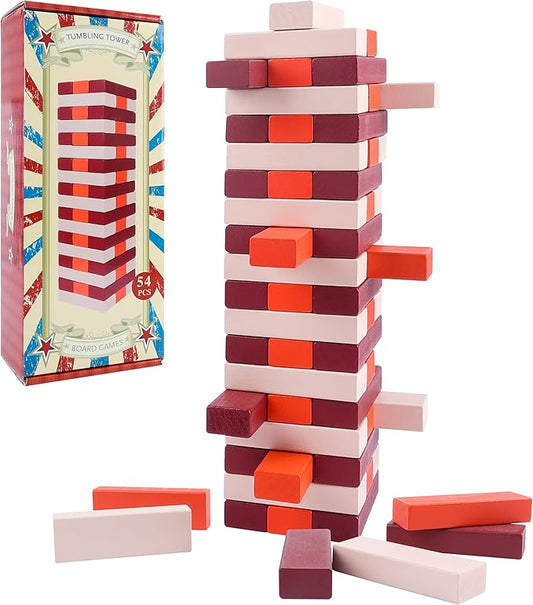 GOTHINK Wooden Blocks Stacking Board Games, 54PCS Classic Tumbling Stacking Blocks Game for Kids and Families, Wood Building Balancing Blocks Montessori Toys Gift Set for Kids Boys Girls - New Version