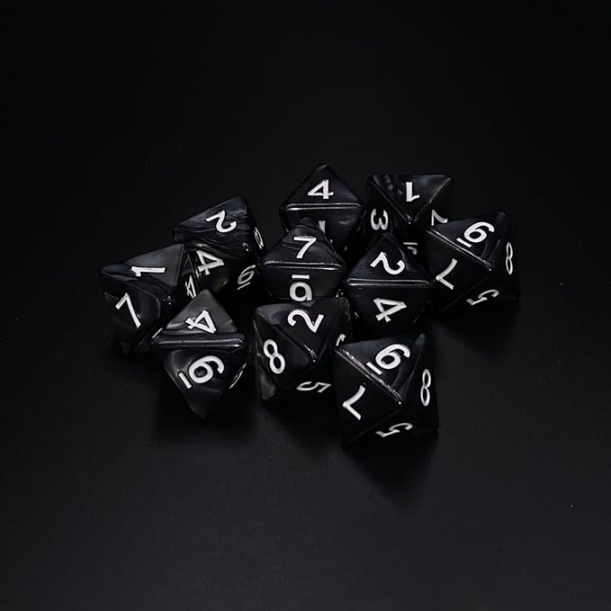 10 Pieces D8 Polyhedral Dice Set - 8 Sided Dice with Numbers | Ideal for Board Games, Classroom Activities, Party Table & Gaming Fun (Color: Black, Size: 1.6cm/0.63in)