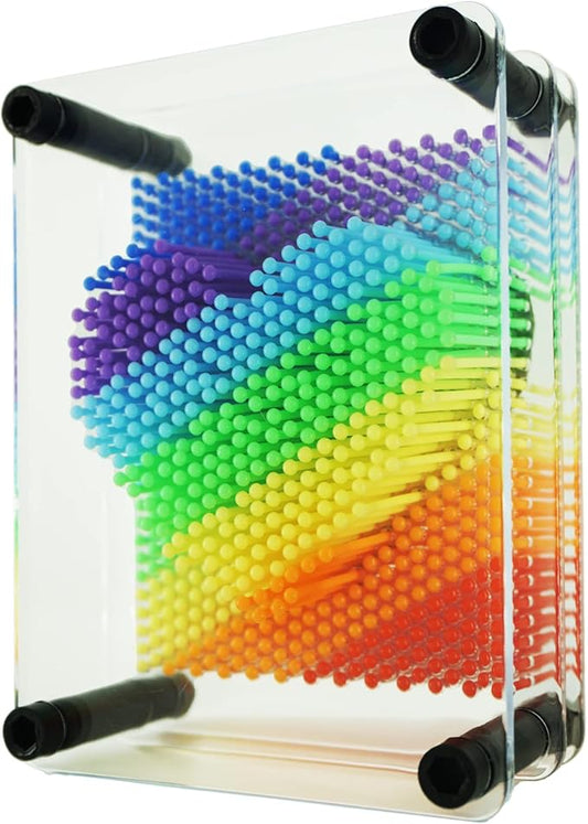 3D Pin Art Sensory Toy Size 5x3.7 Inches Needles Pin Impression Toy Intellectual Fun Rainbow Toys, Transparent
