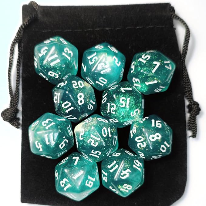 10PCs D20 Polyhedral Dice Set 22mm for DND RPG MTG Dungeons and Dragons Dice (Cyan)