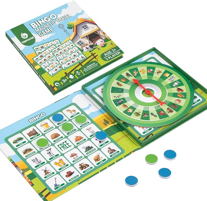 Farm Bingo Game, Magnetic Travel Toy for Kids 3 and Up, Ideal for Road Trips