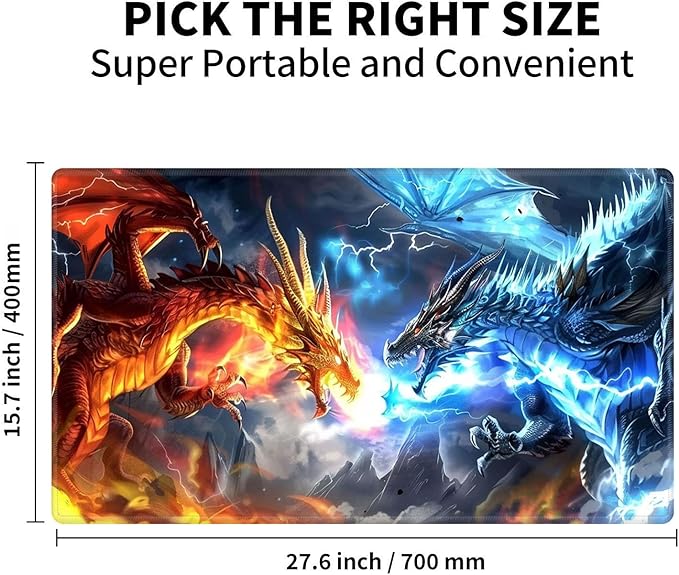 for MTG Playmat Trading Card Games, Non-Slip Rubber Smooth Surface with Stitched Edges, Durable Desk Pad for Card Games, Playmat Anime Playmat, Dragons Gather for Twin Dragon Battle