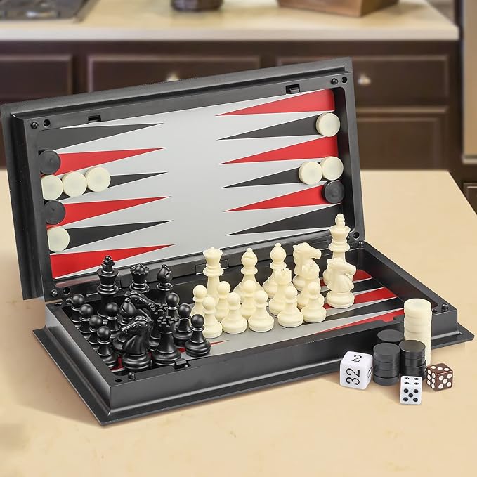 Andux Foldable Magnetic Three-in-one Board Game Set, Chess,Backgammon,Checkers CXYXQ-02 (M)