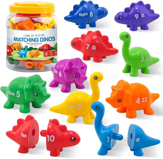 Montessori Learning Toys for Toddlers 1-3, Matching Letters Fine Motor Toy, Double-Sided 26 PCS ABC Dinosaur Alphabet Games for Kids Ages 3-5, Alphabet Learning Dinosaur Set for Kindergarten