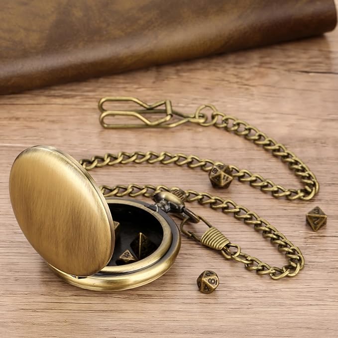 Mini DND Dice Set with Smooth Pocket Watch Shell Case, 7pcs Polyhedral Metal D&D Dice Set, D&D Gifts with Gift Box, Role Playing Board Games DND Accessories