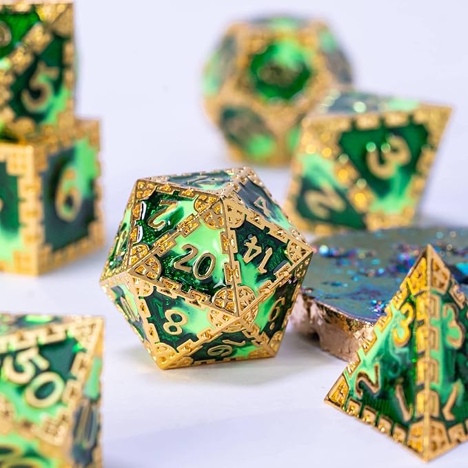 UDIXI Metal Dice Set D&D, 7PCS DND Polyhedral Dice Set Dragon d and d Dice Mint Green for Dungeons and Dragons Role Playing Game RPG and Other Tabletop Game