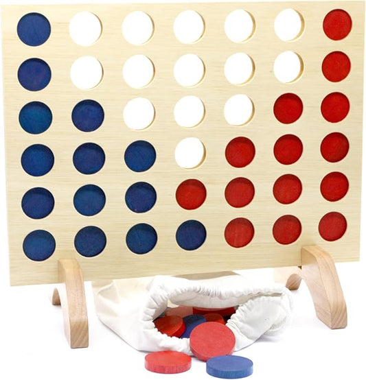 BSIRI Wooden Connect a Row in 4 - Board Games Kids Outdoor Toys Home Decor Rustic Yard Games Family Games for Kids and Adults Giant Jumbo Birthday Gifts for Men