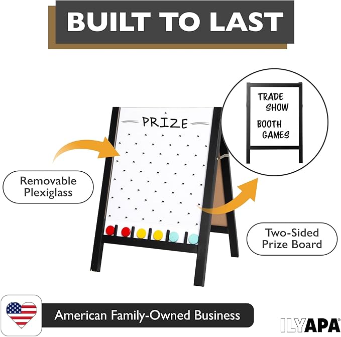 Ilyapa Board - Large Portable Prize Drop Game for Events and Trade Show - 20 x 31 Inch Double Sided - Wooden A-Frame Whiteboard Sign, Eraser