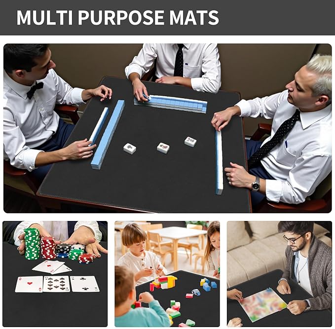 Square Large Tabletop Game Playmat,Used for Playing Poker,Mahjong,Playing Cards,and Role-Playing Games, with Thick Seam Edge,Waterproof,and Anti Slip(120 * 120cm*2mm) Black