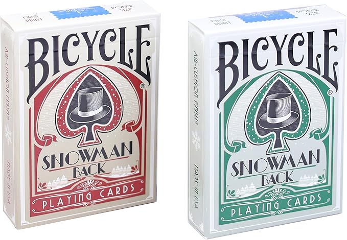 Holiday-Themed Snowman Bicycle Playing Cards Set of Decks - Winter Carnival Red & Green for Christmas Card Games & Festive Poker Nights
