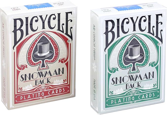 Holiday-Themed Snowman Bicycle Playing Cards Set of Decks - Winter Carnival Red & Green for Christmas Card Games & Festive Poker Nights