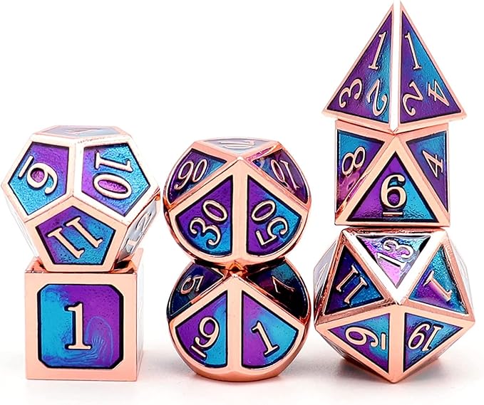 Haxtec Metal DND Dice Set D&D Gifts 7PCS Copper Blue Teal Purple Polyhedral RPG Dice D20 D12 D10 D8 D6 D4 for Dungeons and Dragons TTRPG Games-Mermaid