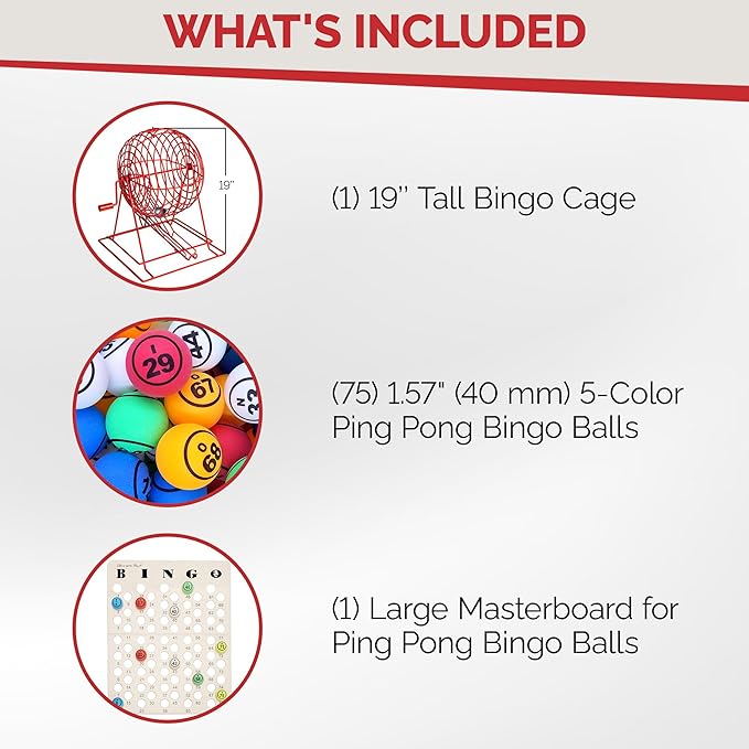 MR CHIPS Professional Bingo Game Set with Jumbo Cage, 1.57 Inch Double Sided Ping Pong Balls, Large Master Board for Adults, Kids, Seniors