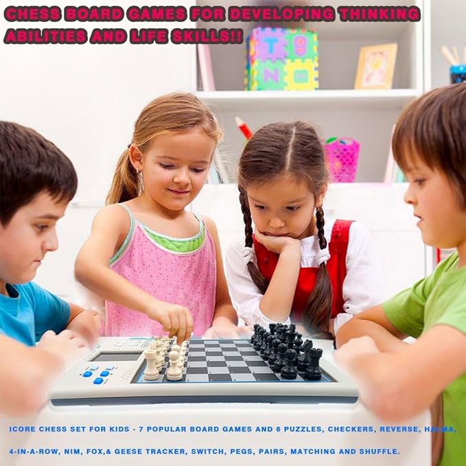 iCore Electronic Chess Set - Brain ADHD Power Training with Talking Tutor and Challenging Games - Perfect for Kids and Family Fun