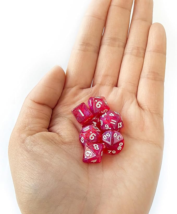 Moonstone 10mm Mini DND Dice Set for MTG RPG Dungeons and Dragons Role Playing Game, Moonstone Red Color