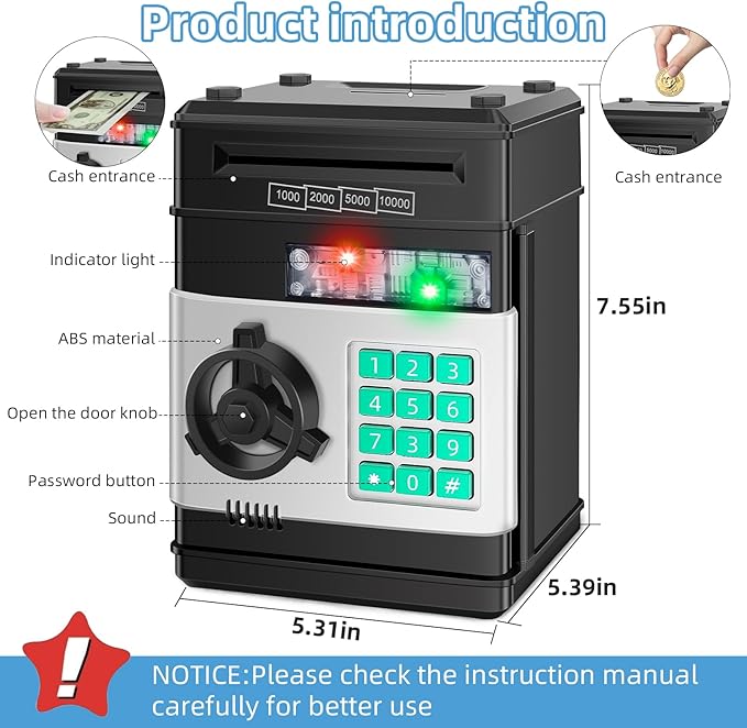 Piggy Bank for Kids, Electronic Cash Coin Money Saving Box, Money Bank for 8 9 10 Year Old Boys Girls, Toys for Ages 6 7 8 10 11 12 13