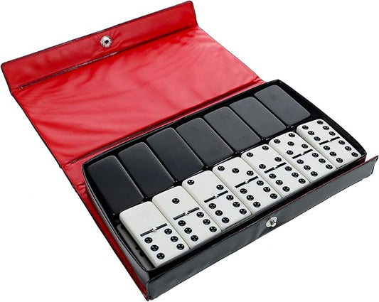 WE Games Two-Toned Black & White Double 6 Dominoes with Spinners - Ideal Size, Vintage Style Case, Family and Adult Board Games
