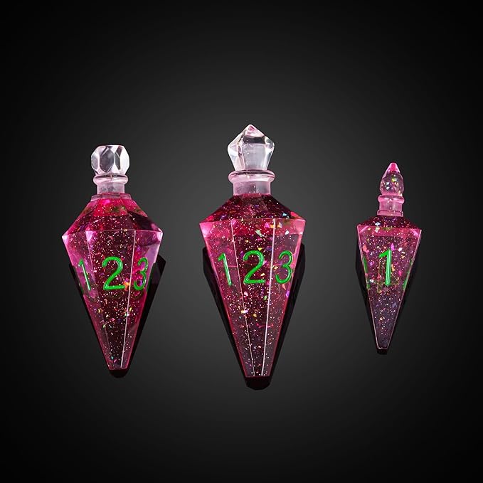 7PCS Potion DND Dice Set,Transparent Sharp Edge Dice Set D&D RPG Polyhedral Die,for Dungeons & Dragons, Pathfinder, and TTRPG Roleplaying Games.(Magenta)