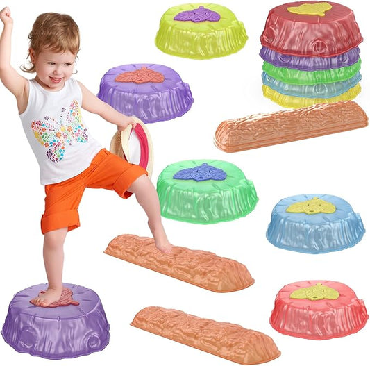 Light Up Stepping Stones for Kids Toddler - 8PCS Non-Slip Stackable Plastic Sensory Stepping Stones, Preschool Obstacle Course Balance Board Game, Gross Motor Energy Toys for Indoor Outdoor