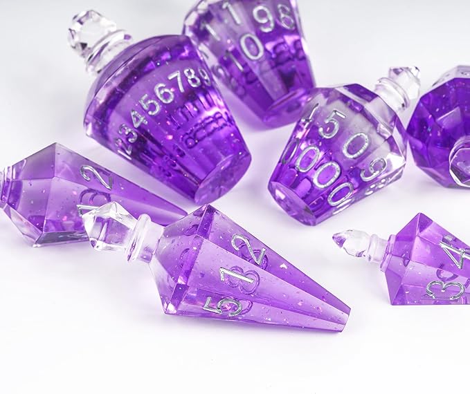 7PCS Potion DND Dice Set,Transparent Sharp Edge Die Set D&D RPG Polyhedral Die,for Dungeons & Dragons, Pathfinder, and TTRPG Roleplaying Games.(Purple)