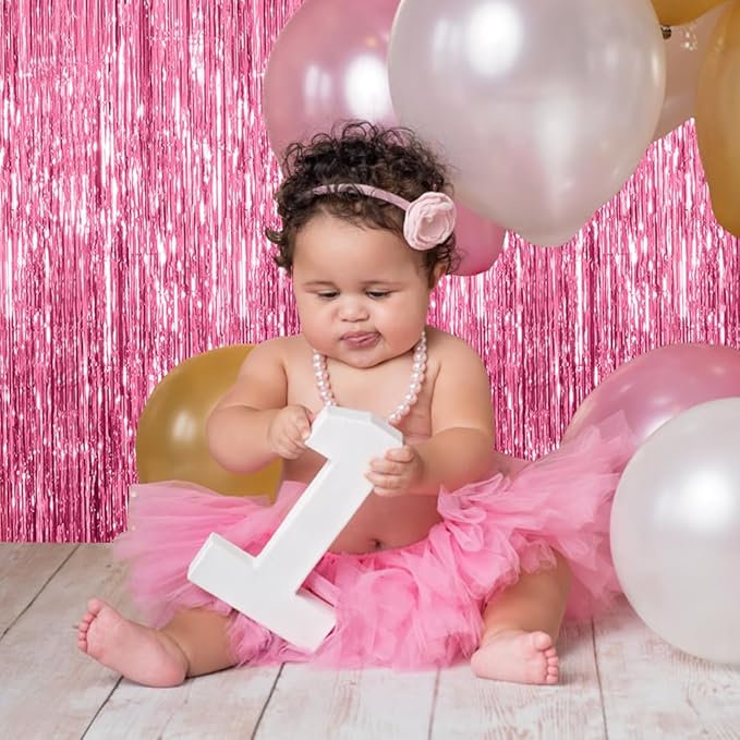 20 Pack Pink Backdrop Decorations - Tinsel Curtain Party Backdrop Foil Fringe Birthday Photo Booth Streamer Backdrop Pink Theme Bachelorette Graduation Decorations