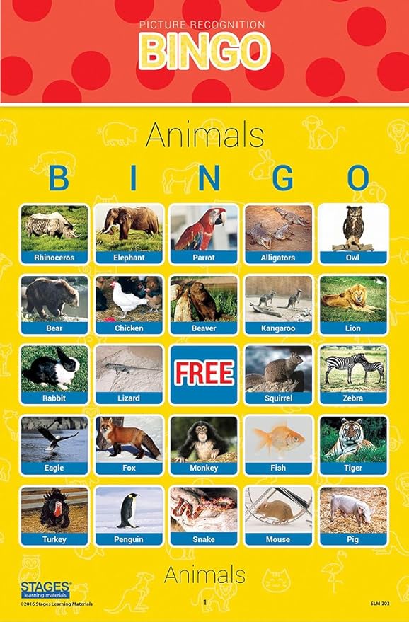 Stages Learning Materials Link4fun Real Photo Animal Bingo Game for Family, Preschool, Kindergarten, Elementary Education: 36 Picture Cards and App