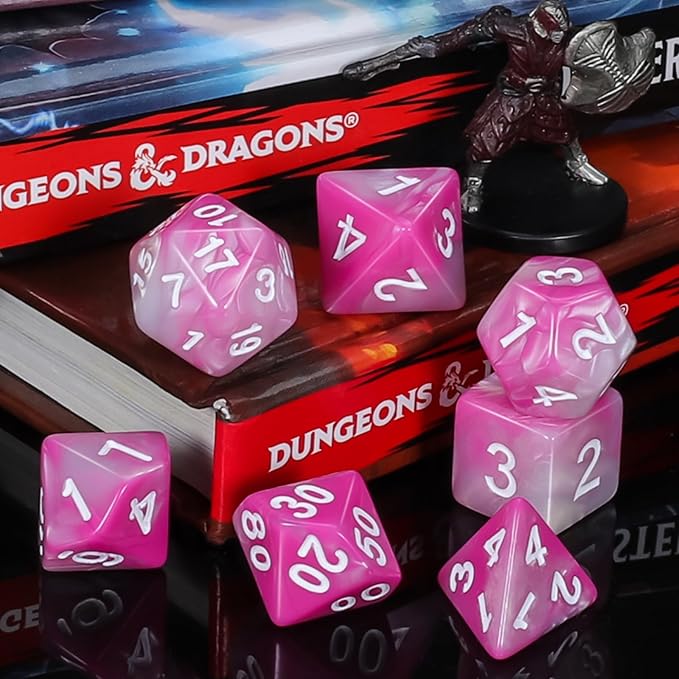 QMay DND Dice Sets - 6 X 7 Polyhedral Dice (42pcs) with 6 Drawstring Bags for Dungeons and Dragons, RPG, MTG,Role Playing Table Game