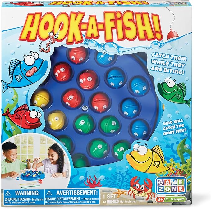 Game Zone Hook-A-Fish! - Interactive Indoor Fishing Game for 2-4 Players Ages 3+ - Helps Develop Hand-Eye Coordination and Fine Motor Skills - Play with Family and Friends!