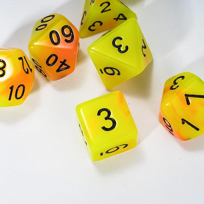 Glow in The Dark DND Dice, 7Pcs Luminous Polyhedral Dice Set with Leather Dice Bag, Glowing D&D Dice for Dungeons and Dragons, RPG, MTG Table Games(Yellow Orange)