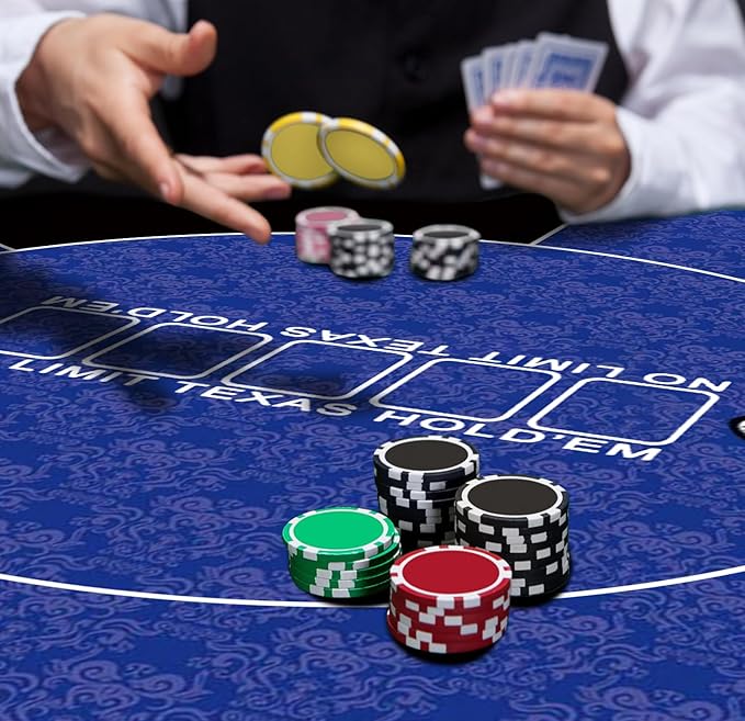 nuveti 24/31/47/55/63inch Round Poker Mat for Texas Holdem | Portable Poker Table Top with Art Deco Layout Print 6-8 Player Game Layout Mat to Play Cards, Poker Games, Blackjack, Casino