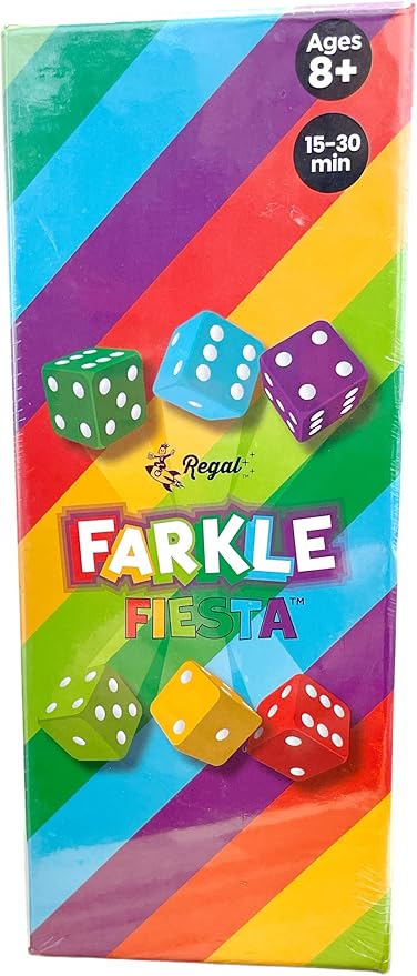 Regal Games - Farkle Fiesta Classic Dice Game w/ 6 Colored Dice Sets, 6 Convenient Dice Cups for Easy Shaking, & 20 Score Sheets - Fun Family Game for Travel, Camp - Ideal for 2-4 Players (Ages 8+)