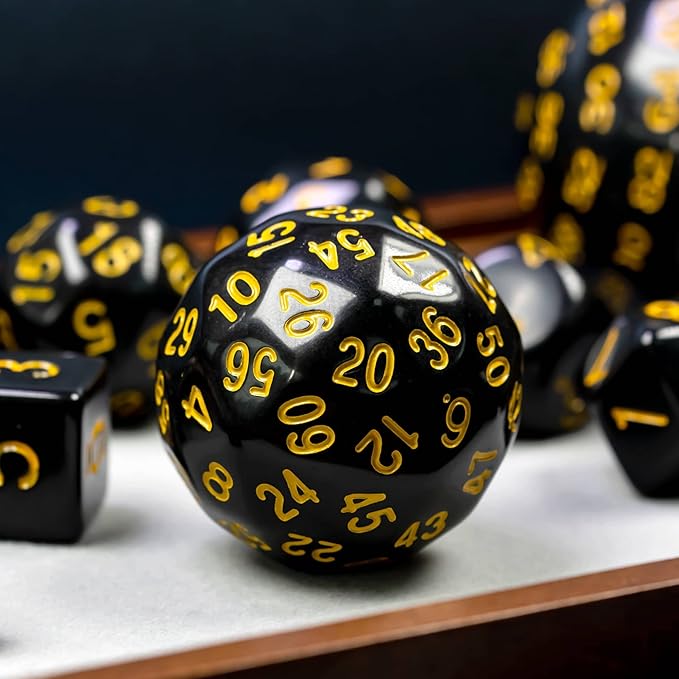 15 Pieces Complete Polyhedral DND Dice Set D3-D100 Spherical D&D Dice Set with Dragon Eye Dice Bag, D100 Dice for Dungeons and Dragons, RPG, MTG Table Games(Black w/Yellow Numbers)