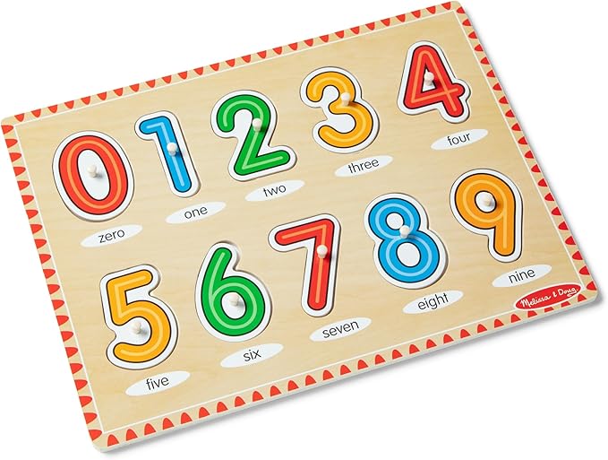 Melissa & Doug Lift & See Numbers Wooden Peg Puzzle - 10 Pieces Number Puzzles for Toddlers and Kids Ages 1+ - FSC-Certified Materials