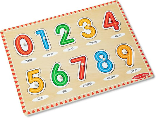 Melissa & Doug Lift & See Numbers Wooden Peg Puzzle - 10 Pieces Number Puzzles for Toddlers and Kids Ages 1+ - FSC-Certified Materials