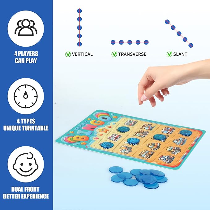 Family Bingo Game for Toddlers & Kids | 4-in-1 Visual Bingo Set with Household Items, Cars, Fruits & Camping Gear | Family-Friendly Board Game for Learning & Fun| 2-4 Players