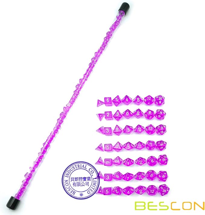 Bescon 49pcs Gem Purple Mini Polyhedral Dice Set in Long Tube, Gem Mini Dungeons and Dragons RPG Dice 7X7pcs, Long Stick Set