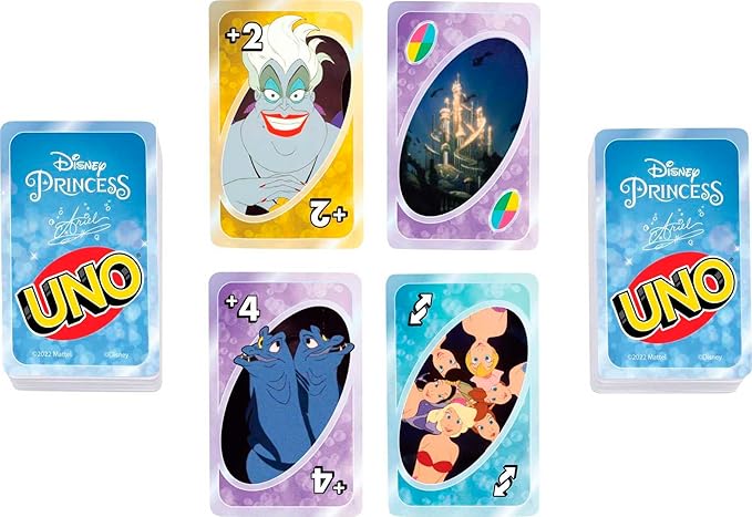 Mattel Games UNO Disney Princess The Little Mermaid Card Game for Family Night Featuring Movie Themed Graphics for 2-10 Players