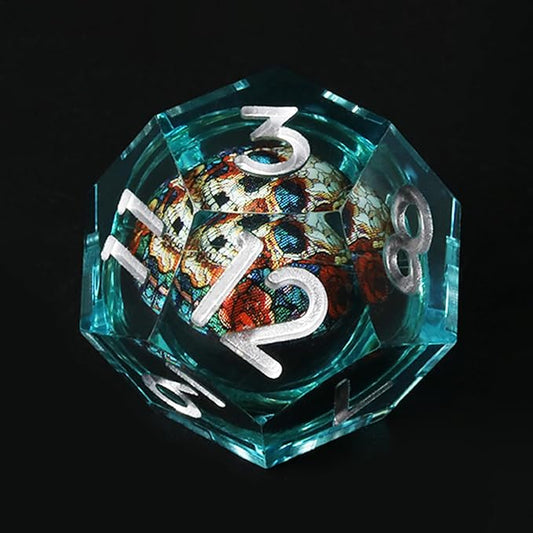 Skull D&D Dice Set with Sharp Edges, Resin Polyhedral 7pcs Dice for Dungeons and Dragons RPG, Gift Dragon Eye Bag (Green Silver)