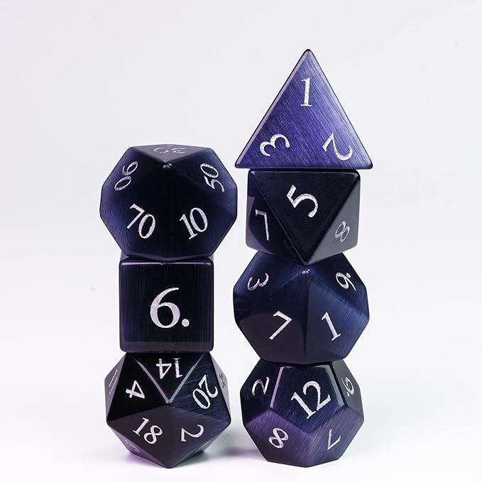UDIXI Gemstone DND Dice Set 7PCS Cat's Eye Stone D&D Polyhedral Dice for Dungeons and Dragons Role Playing Tabletop Games