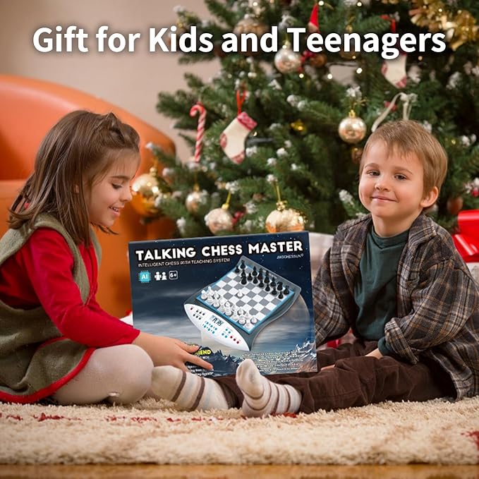 Talking Chess Master Electronic Chess Set - Electronic Chess Board with Voice Teaching System - Kids Learning Trainer - 32 Levels 2000 ELO Computer Chess Game with Sensor Chess Board Magnetic Pieces