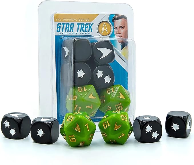 Modiphius Entertainment Star Trek Adventures: Captain Kirk's Tunic Dice - 6 Piece Roleplaying Dice Set, Green (MUH052045)