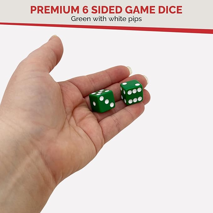 MR CHIPS D6 Standard 16 mm Opaque Dice with Pip Dots - 100 Pack - Green
