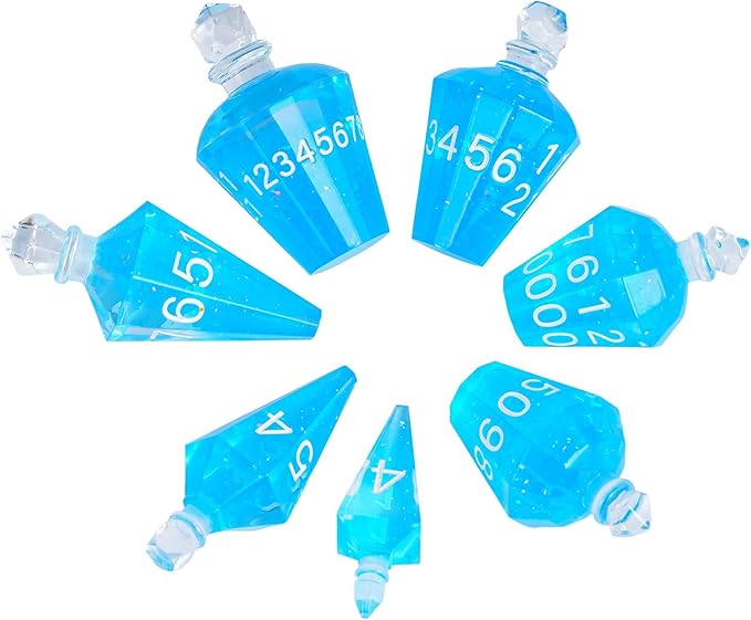 7PCS Potion DND Dice Set,Transparent Sharp Edge Die Set D&D RPG Polyhedral Die,for Dungeons & Dragons, Pathfinder, and TTRPG Roleplaying Games (Blue)