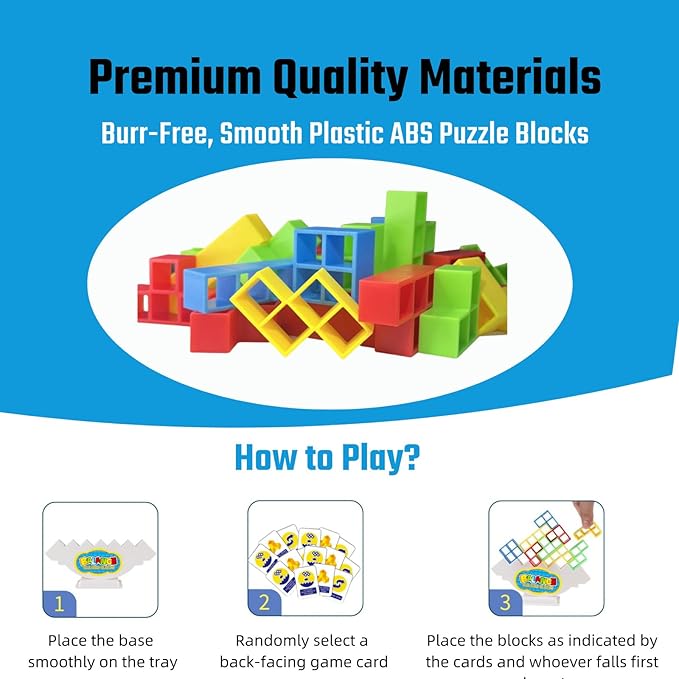 64 Pcs Tetra Tower Stack Game, Team Tower Balancing Games, Balance Stacking Blocks Game for Kids Adults Family Night, Party Indoor Activities, Educational STEM Toys for Ages 6+