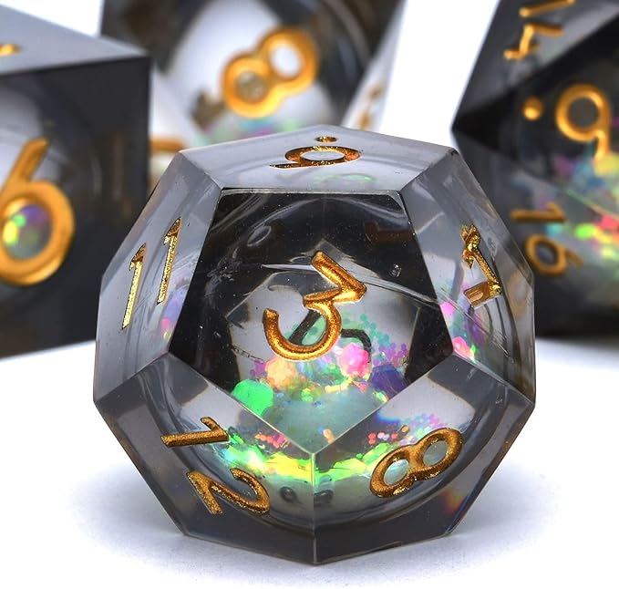 Liquid Core Quicksand Resin DND Dice, Sharp Edge Dungeons and Dragons Polyhedron Game Dice Set for Role Playing Games RPG Explorer Magic, Holiday Birthday Gifts Party Favors