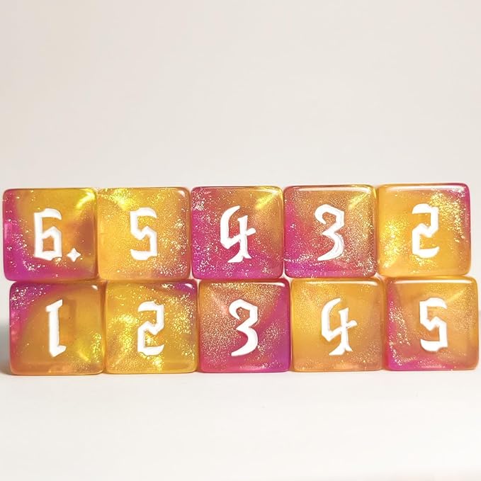 10 PC D6 dice 16mm Acrylic Dice Set for RPG MTG DND Dice Table Games and Board Games (Purple+Gold)
